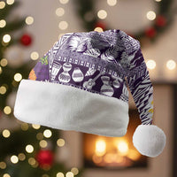 Hawaiian Plumeria Lei Christmas Santa Hat Kakau Motifs and Palaka Half Style Purple Color LT03 Without Fur Purple - Polynesian Pride