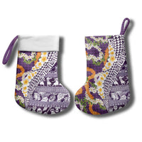 Hawaiian Plumeria Lei Christmas Stocking Kakau Motifs and Palaka Half Style Purple Color LT03 - Polynesian Pride
