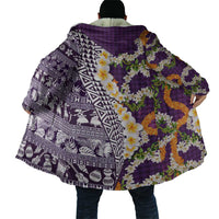 Hawaiian Plumeria Lei Cloak Kakau Motifs and Palaka Half Style Purple Color LT03 - Polynesian Pride