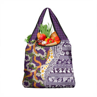 Hawaiian Plumeria Lei Grocery Bag Kakau Motifs and Palaka Half Style Purple Color LT03 1-pack One Size Purple - Polynesian Pride
