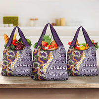 Hawaiian Plumeria Lei Grocery Bag Kakau Motifs and Palaka Half Style Purple Color LT03 3-pack One Size Purple - Polynesian Pride
