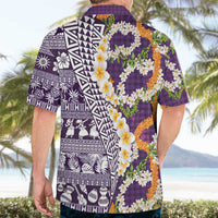 Hawaiian Plumeria Lei Hawaiian Shirt Kakau Motifs and Palaka Half Style Purple Color LT03 - Polynesian Pride