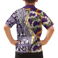 Hawaiian Plumeria Lei Hawaiian Shirt Kakau Motifs and Palaka Half Style Purple Color LT03 - Polynesian Pride