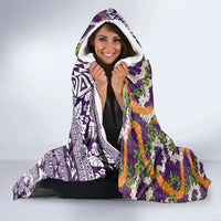 Hawaiian Plumeria Lei Hooded Blanket Kakau Motifs and Palaka Half Style Purple Color LT03 - Polynesian Pride
