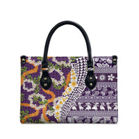 Hawaiian Plumeria Lei Leather Bag Kakau Motifs and Palaka Half Style Purple Color LT03 - Polynesian Pride