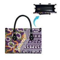 Hawaiian Plumeria Lei Leather Bag Kakau Motifs and Palaka Half Style Purple Color LT03 - Polynesian Pride