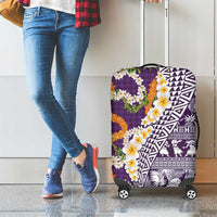 Hawaiian Plumeria Lei Luggage Cover Kakau Motifs and Palaka Half Style Purple Color LT03 - Polynesian Pride