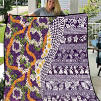 Hawaiian Plumeria Lei Quilt Kakau Motifs and Palaka Half Style Purple Color LT03 Purple - Polynesian Pride