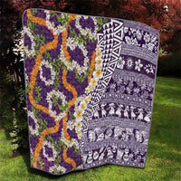 Hawaiian Plumeria Lei Quilt Kakau Motifs and Palaka Half Style Purple Color LT03 - Polynesian Pride