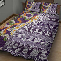 Hawaiian Plumeria Lei Quilt Bed Set Kakau Motifs and Palaka Half Style Purple Color LT03 - Polynesian Pride