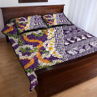 Hawaiian Plumeria Lei Quilt Bed Set Kakau Motifs and Palaka Half Style Purple Color LT03 - Polynesian Pride