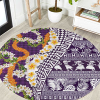 Hawaiian Plumeria Lei Round Carpet Kakau Motifs and Palaka Half Style Purple Color LT03 Purple - Polynesian Pride