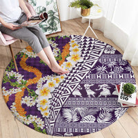 Hawaiian Plumeria Lei Round Carpet Kakau Motifs and Palaka Half Style Purple Color LT03 - Polynesian Pride