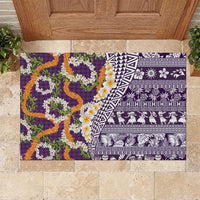 Hawaiian Plumeria Lei Rubber Doormat Kakau Motifs and Palaka Half Style Purple Color LT03 Purple - Polynesian Pride