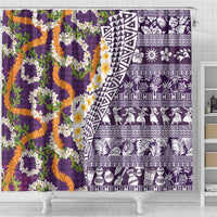 Hawaiian Plumeria Lei Shower Curtain Kakau Motifs and Palaka Half Style Purple Color LT03 - Polynesian Pride