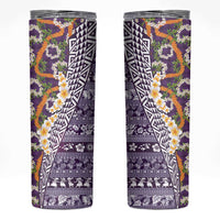 Hawaiian Plumeria Lei Skinny Tumbler Kakau Motifs and Palaka Half Style Purple Color LT03 Purple - Polynesian Pride