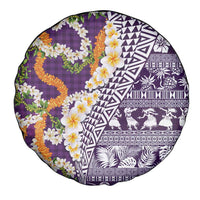 Hawaiian Plumeria Lei Spare Tire Cover Kakau Motifs and Palaka Half Style Purple Color LT03 - Polynesian Pride