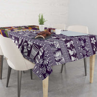 Hawaiian Plumeria Lei Tablecloth Kakau Motifs and Palaka Half Style Purple Color LT03 - Polynesian Pride