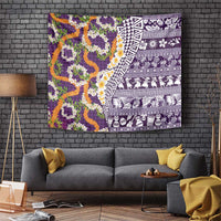 Hawaiian Plumeria Lei Tapestry Kakau Motifs and Palaka Half Style Purple Color LT03 Purple - Polynesian Pride
