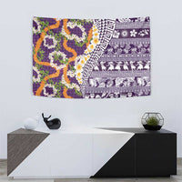 Hawaiian Plumeria Lei Tapestry Kakau Motifs and Palaka Half Style Purple Color LT03 - Polynesian Pride