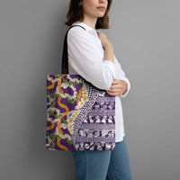 Hawaiian Plumeria Lei Tote Bag Kakau Motifs and Palaka Half Style Purple Color LT03 - Polynesian Pride