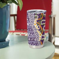 Hawaiian Plumeria Lei Tumbler Cup Kakau Motifs and Palaka Half Style Purple Color LT03 - Polynesian Pride