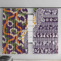 Hawaiian Plumeria Lei Window Curtain Kakau Motifs and Palaka Half Style Purple Color LT03 With Hooks Purple - Polynesian Pride