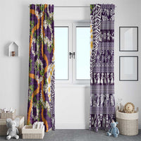 Hawaiian Plumeria Lei Window Curtain Kakau Motifs and Palaka Half Style Purple Color LT03 - Polynesian Pride