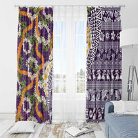 Hawaiian Plumeria Lei Window Curtain Kakau Motifs and Palaka Half Style Purple Color LT03 - Polynesian Pride