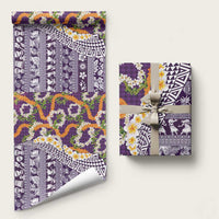 Hawaiian Plumeria Lei Wrapping Paper Kakau Motifs and Palaka Half Style Purple Color LT03 58" × 23" Purple - Polynesian Pride