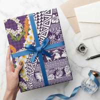 Hawaiian Plumeria Lei Wrapping Paper Kakau Motifs and Palaka Half Style Purple Color LT03 - Polynesian Pride
