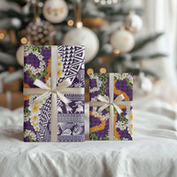 Hawaiian Plumeria Lei Wrapping Paper Kakau Motifs and Palaka Half Style Purple Color LT03 - Polynesian Pride