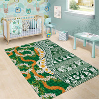 Hawaiian Plumeria Lei Area Rug Kakau Motifs and Palaka Half Style Green Color LT03 - Polynesian Pride