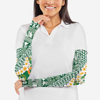 Hawaiian Plumeria Lei Arm Sleeves Kakau Motifs and Palaka Half Style Green Color LT03 - Polynesian Pride