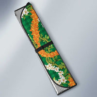 Hawaiian Plumeria Lei Auto Sun Shade Kakau Motifs and Palaka Half Style Green Color LT03 - Polynesian Pride