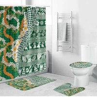 Hawaiian Plumeria Lei Bathroom Set Kakau Motifs and Palaka Half Style Green Color LT03 Bathroom Set (4 pcs) Green - Polynesian Pride