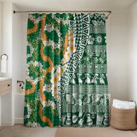 Hawaiian Plumeria Lei Bathroom Set Kakau Motifs and Palaka Half Style Green Color LT03 Shower Curtain Only Green - Polynesian Pride