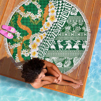Hawaiian Plumeria Lei Beach Blanket Kakau Motifs and Palaka Half Style Green Color LT03 - Polynesian Pride