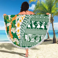 Hawaiian Plumeria Lei Beach Blanket Kakau Motifs and Palaka Half Style Green Color LT03 - Polynesian Pride