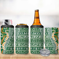 Hawaiian Plumeria Lei 4 in 1 Can Cooler Tumbler Kakau Motifs and Palaka Half Style Green Color LT03 - Polynesian Pride