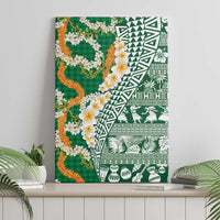 Hawaiian Plumeria Lei Canvas Wall Art Kakau Motifs and Palaka Half Style Green Color LT03 - Polynesian Pride