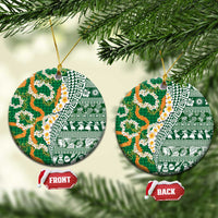 Hawaiian Plumeria Lei Ceramic Ornament Kakau Motifs and Palaka Half Style Green Color LT03 Circle Green - Polynesian Pride