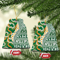 Hawaiian Plumeria Lei Ceramic Ornament Kakau Motifs and Palaka Half Style Green Color LT03 Bell Flake Green - Polynesian Pride