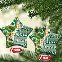 Hawaiian Plumeria Lei Ceramic Ornament Kakau Motifs and Palaka Half Style Green Color LT03 Star Green - Polynesian Pride