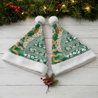 Hawaiian Plumeria Lei Christmas Santa Hat Kakau Motifs and Palaka Half Style Green Color LT03 - Polynesian Pride