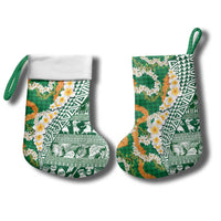 Hawaiian Plumeria Lei Christmas Stocking Kakau Motifs and Palaka Half Style Green Color LT03 - Polynesian Pride