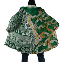Hawaiian Plumeria Lei Cloak Kakau Motifs and Palaka Half Style Green Color LT03 - Polynesian Pride