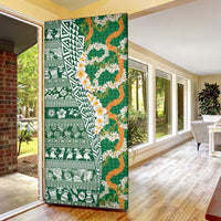 Hawaiian Plumeria Lei Door Cover Kakau Motifs and Palaka Half Style Green Color LT03 - Polynesian Pride