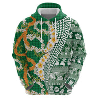 Hawaiian Plumeria Lei Hoodie Kakau Motifs and Palaka Half Style Green Color LT03 - Polynesian Pride