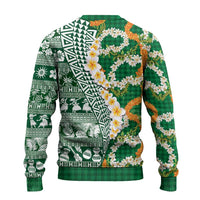 Hawaiian Plumeria Lei Ugly Christmas Sweater Kakau Motifs and Palaka Half Style Green Color LT03 - Polynesian Pride